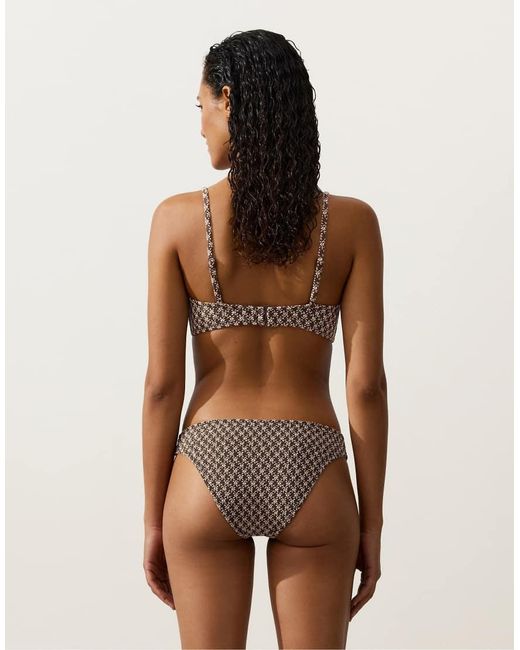 Oysho Brown Floral Jacquard Triangle Bikini Top