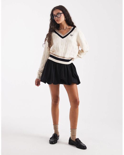 Fred Perry White – er strickpullover mit zopfmuster
