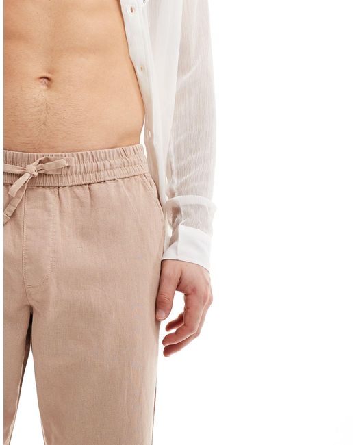 ASOS Natural Tapered Linen Trouser for men