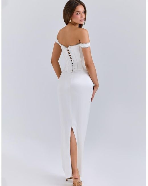 House Of Cb White Isis Ivory Satin Corset Maxi Dress