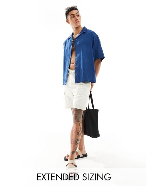 ASOS Blue Boxy Oversized Linen Blend Shirt With Revere Collar for men