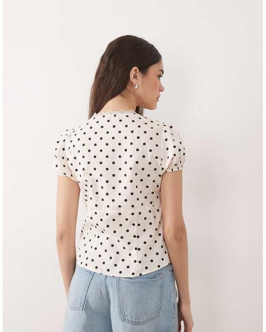 Miss Selfridge Brown V-neck Lace Detail Fitted Shirt