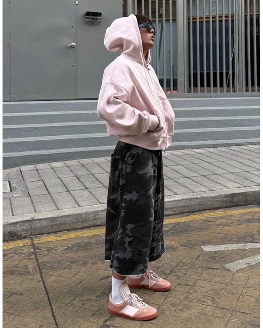 Bershka Pink Boxy Zip-up Hoodie for men