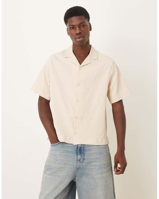 ASOS Natural Boxy Revere Seersucker Shirt for men