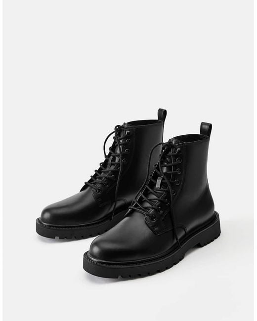 Pull&Bear Black Lace-up Boots for men