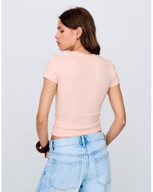 Bershka Blue Short Sleeve Print And Bead T-Shirt