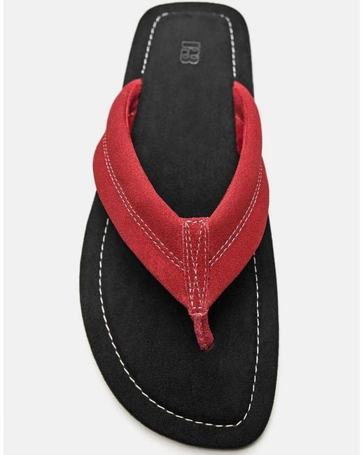 Pull&Bear Red Flat Leather Sandals