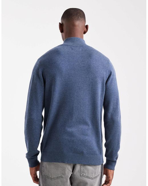 Pull en maille à col zippé - chiné Threadbare pour homme en coloris Blue