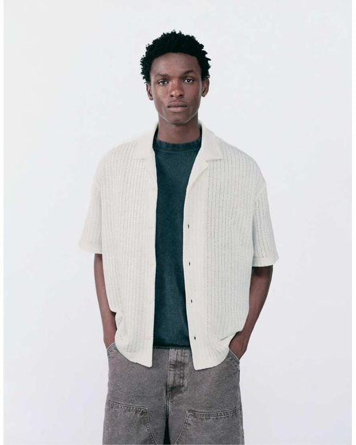 Pull&Bear Gray Short Sleeve Cutwork Shirt for men