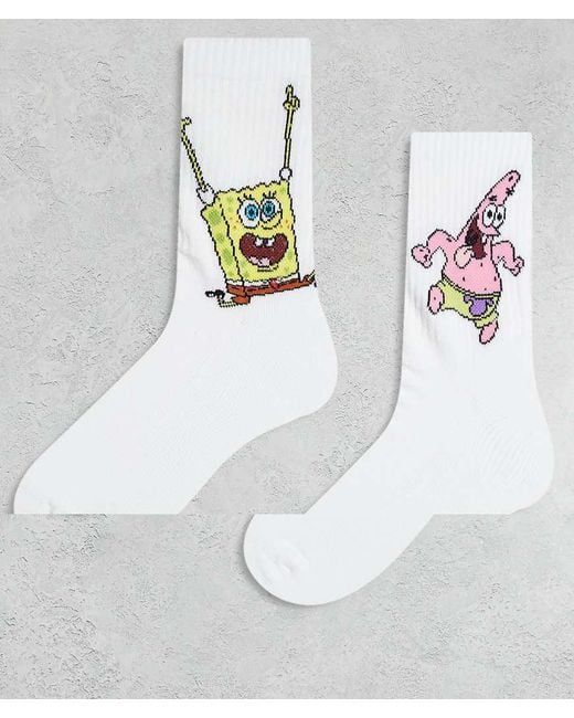 Pack De 2 Pares De Calcetines Blancos Con Estampado Gráfico De Bob Esponja Y Patricio De ASOS de hombre de color White