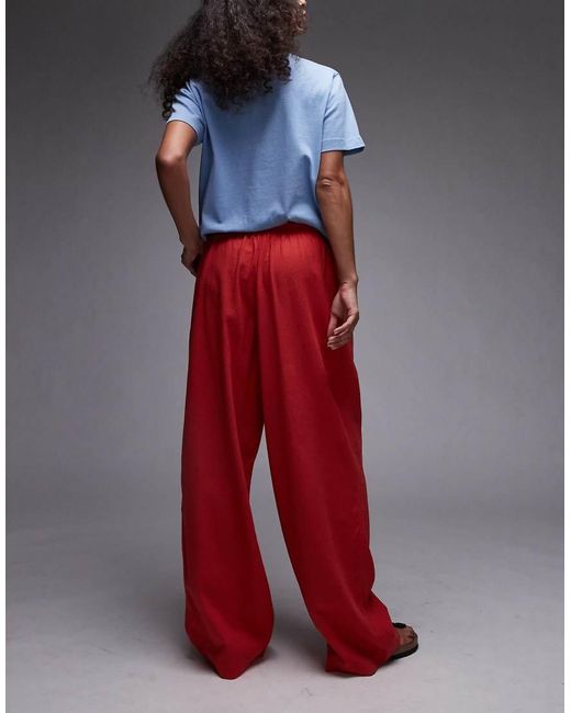 TOPSHOP Red Linen Balloon Trouser