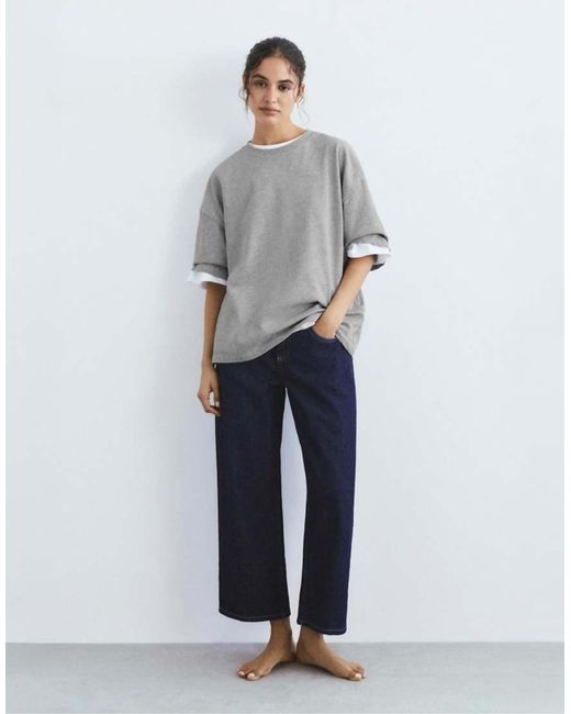 Pull&Bear Gray Oversize Short Sleeve T-Shirt