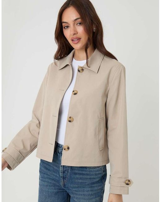 Threadbare Natural Cropped Hooded Trench Coat