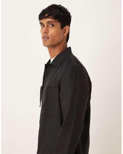 Sobrecamisa Negra De Mezcla De Lino De Mango de hombre de color Black