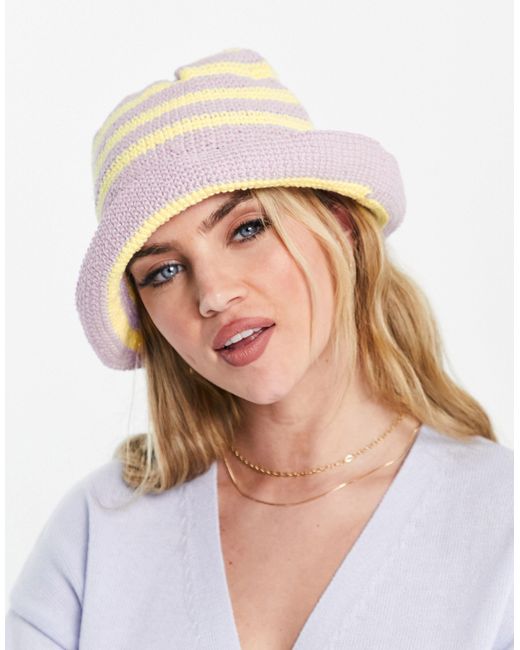Cappello da pescatore a uncinetto lilla e giallo limone a righe di ASOS |  Lyst