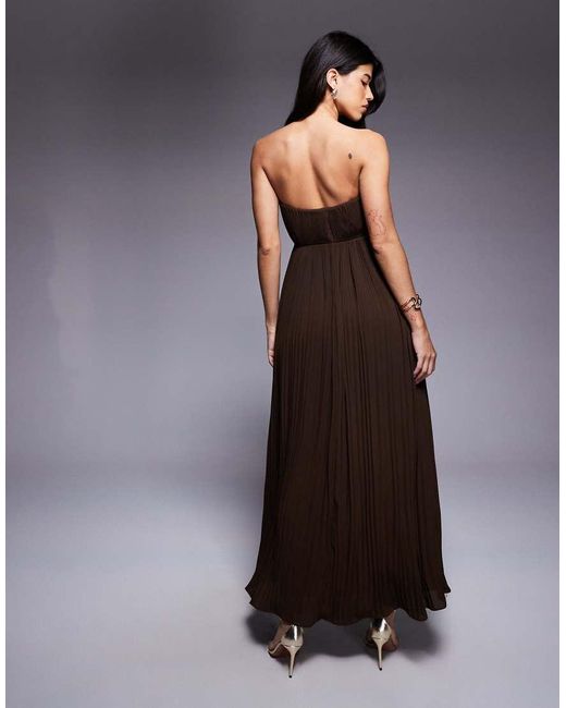 ASOS Brown Wired Bandeau Cutout Elevated Maxi Dress With Full Skirt