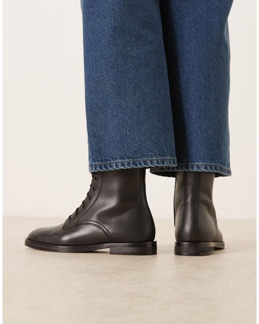 Mango Blue Leather Lace Up Boot