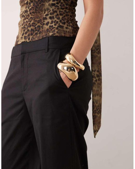 GOOD AMERICAN Black Linen Blend Mid Rise Relaxed Wide Leg Trouser