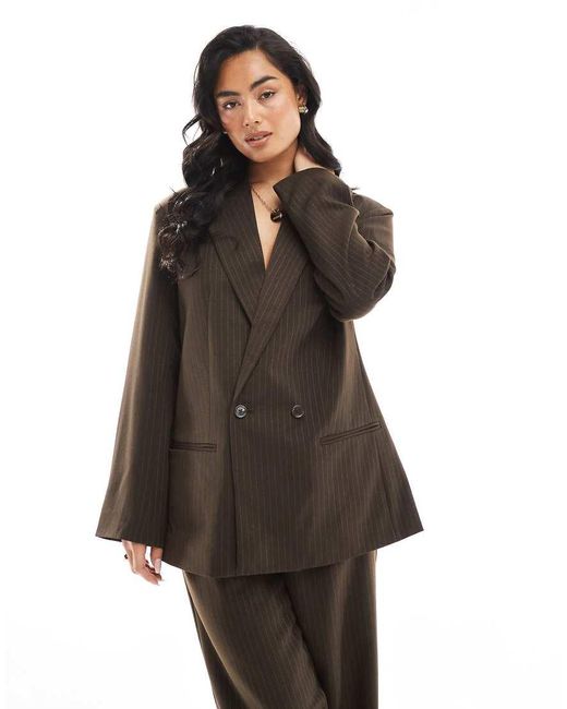 Pieces Brown Double Breasted Tailored Blazer Co-ord