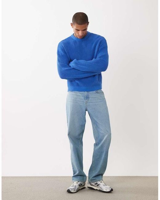 ASOS Blue Oversized Knitted Ribbed Jumper for men