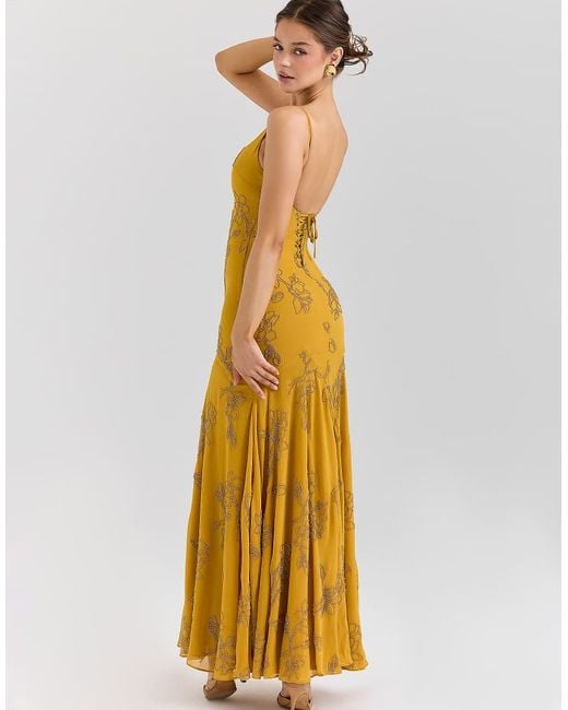 House Of Cb Metallic Rosalia Embellished Hand Beaded Maxi Dress