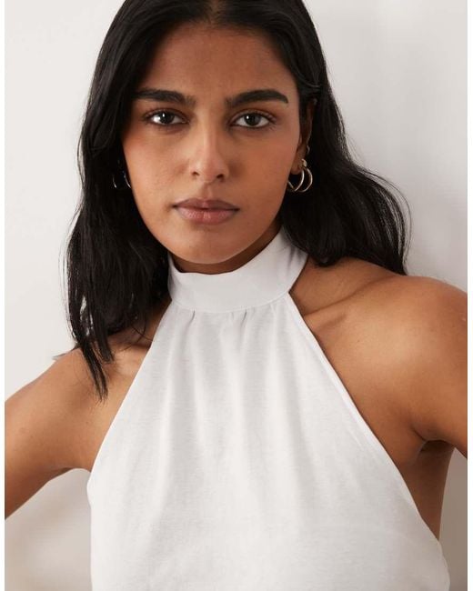 Mango Natural Teen High Neck Sleeveless Halterneck Mini Dress
