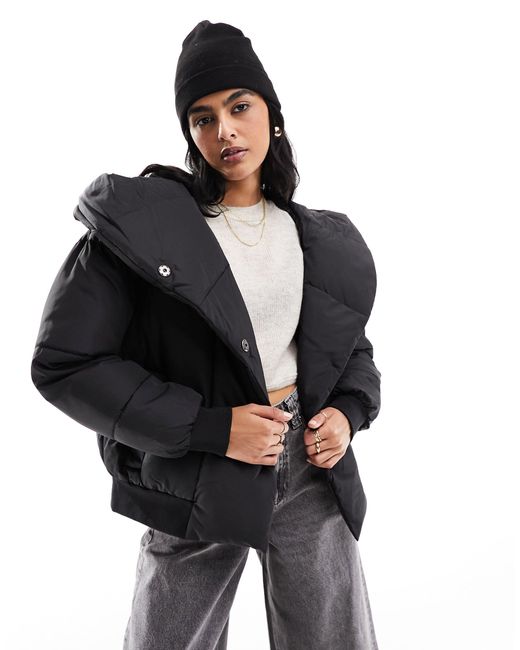 Noisy May Black Padded Jacket With Oversized Hood