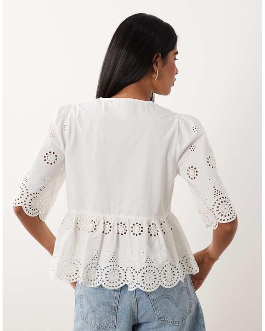 Y.A.S White Tie Front Cotton Broderie Top