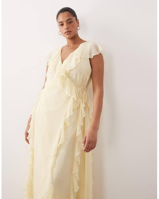 ASOS Natural Asos Design Curve Bridesmaid Wrap Front Ruffle Maxi Dress