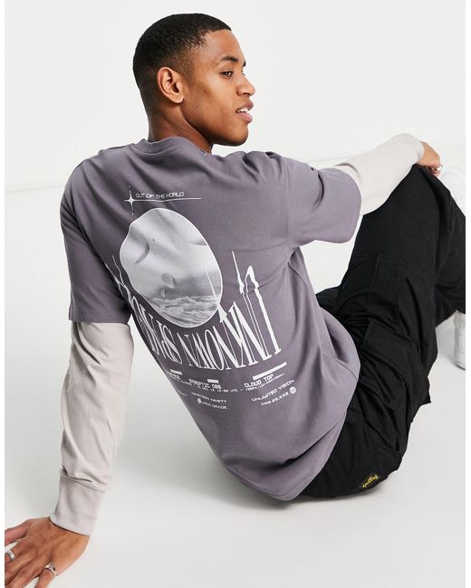 Jack & Jones Cotton Originals Oversized Layered Long Sleeve T-shirt With  Back Print in Grey (Grey) for Men | Lyst UK