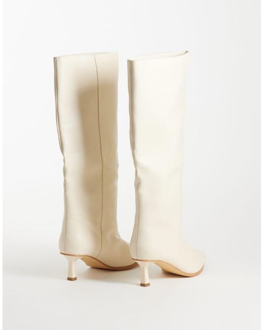 Public Desire White Lola Kitten Heel Knee Boots