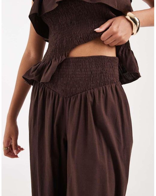 ASOS Brown Shirred Balloon Linen Blend Pants