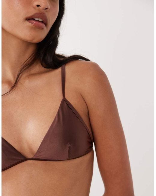 GOOD AMERICAN Brown Satin Perfect Fit Bikini Top Co-Ord