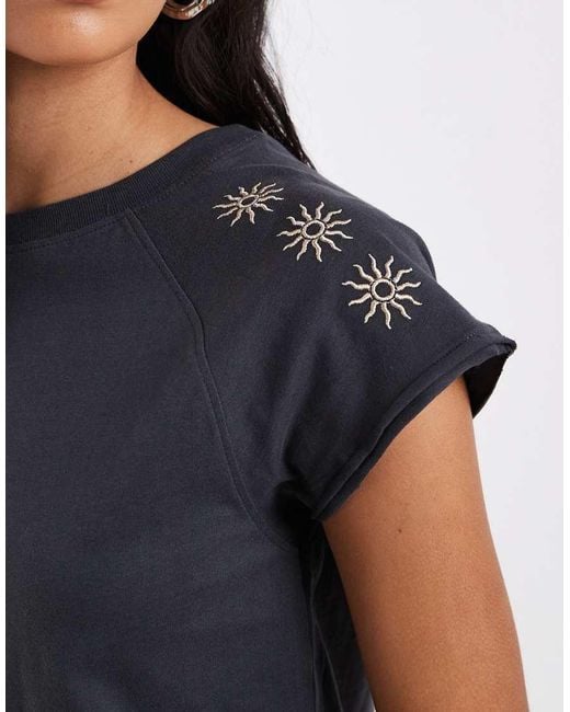 Mango Blue Teen 100% Cotton Baby Tee With Sunshine Embroidery