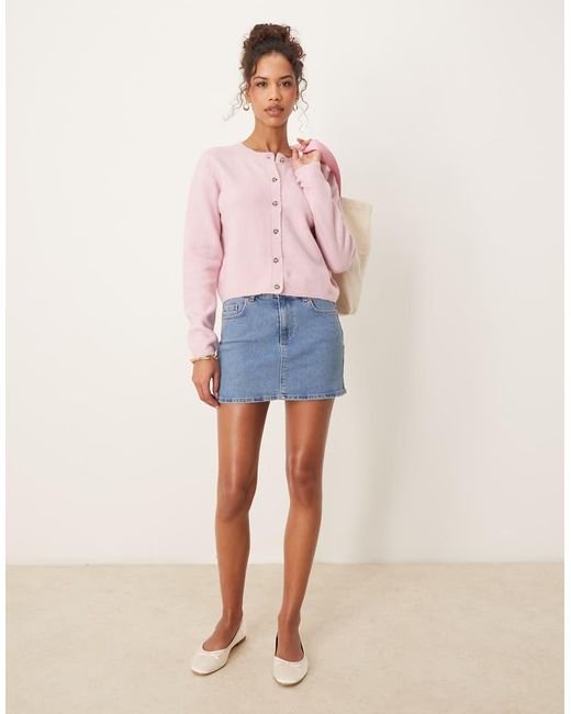 Jdy Pink Crew Neck Cardigan With Wool