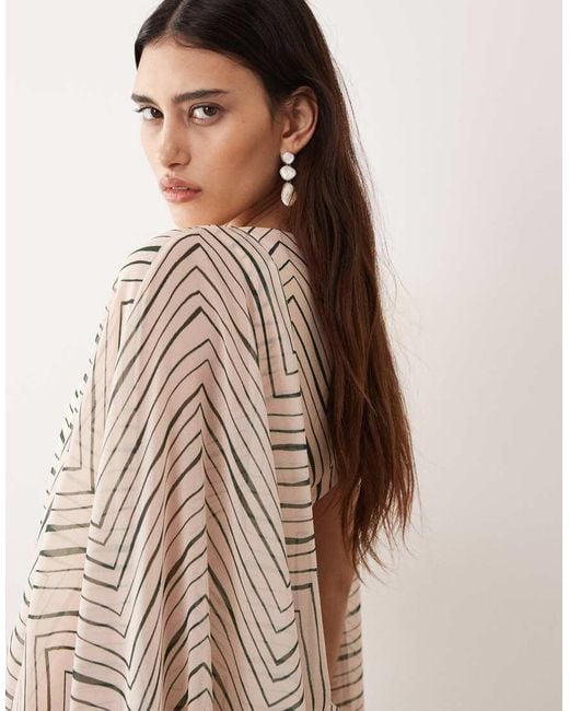 ARRANGE Natural Drop Waist Grecian Draped Cape Sleeve Maxi Dress