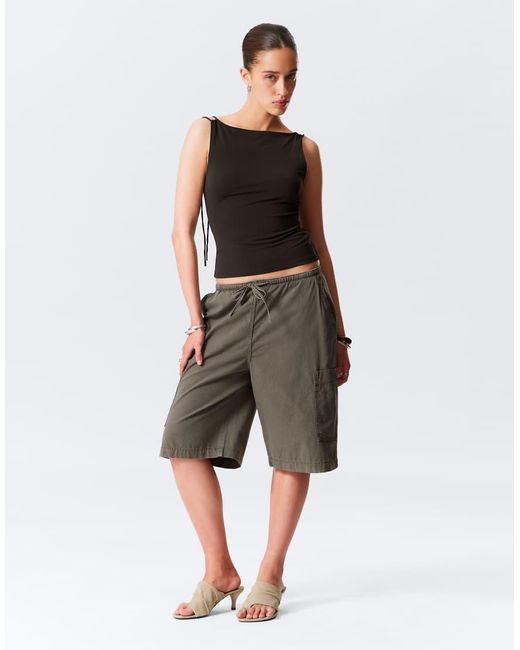 Weekday Black Strappy Boat-Neck Jersey Tank Top
