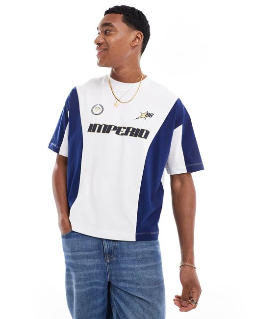 ASOS Blue Oversized T-shirt With Cut And Sew And Sporty Print for men