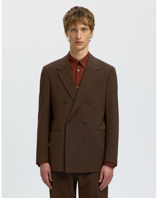 SELECTED Brown Double-Breasted Blazer for men
