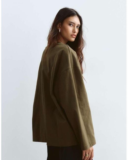 ARRANGE Green Cotton Oversized Long Sleeve T-shirt