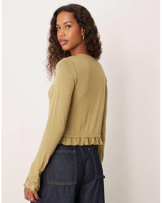 ASOS Blue Button Through Cardigan With Frill Detail