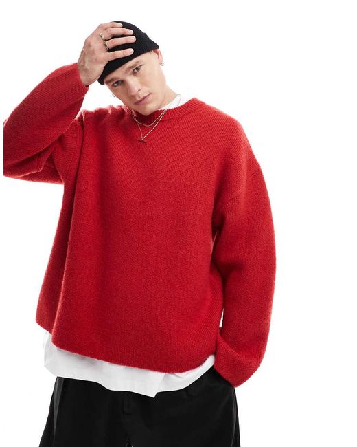 Weekday Red Teo Wool Blend Oversized Jumper for men