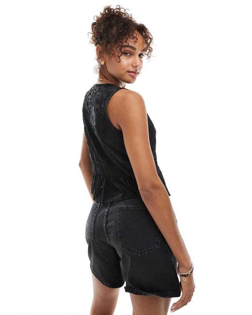 Miss Selfridge Black Lace Sleeveless Tie Front Top