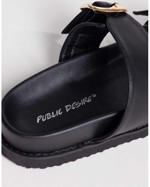 Public Desire Black Emery Double Buckle Flat Sandals