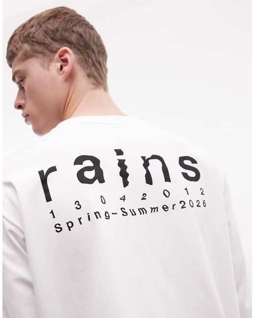 Rains White 41490 Long Sleeve Relaxed Fit Splash Logo T-shirt for men
