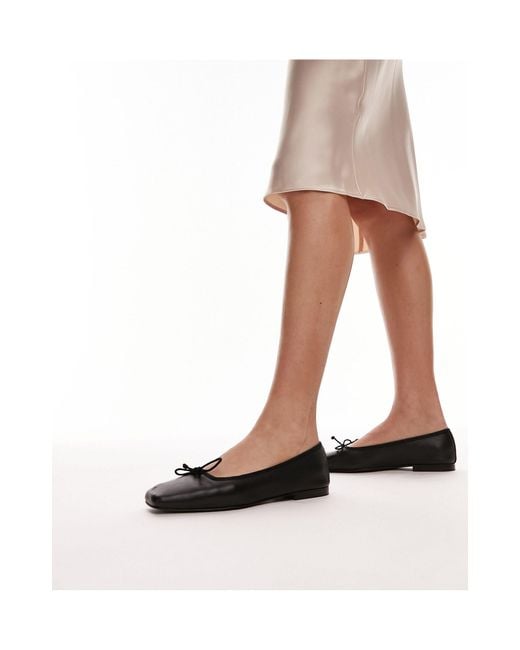 TOPSHOP White Bethany Leather Square Toe Unlined Ballet Flats