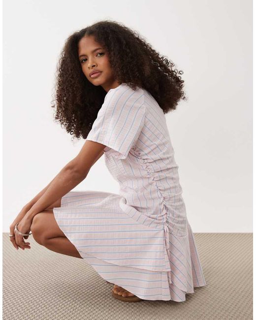 ASOS Multicolor Short Sleeve Mini Dress With Ruching Tie Waist Detail