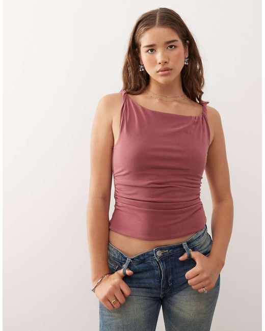 Collusion Red Twist Square Neck Top