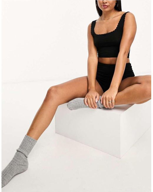 Cotton On Cotton On Body Sleepwear Rib Lace Tank in Black Lyst UK