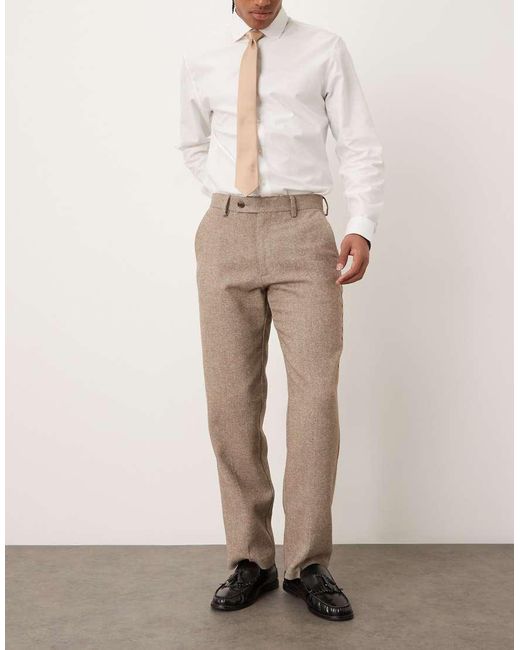 Pantalones De Vestir De Pernera Recta Con Patrón De Espiga De Mezcla Lana De -Neutro ASOS de hombre de color Natural